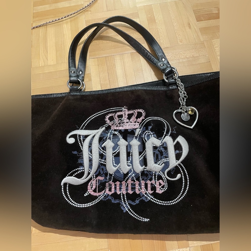 Juicy Couture Dark Brown Velour Tote Bag Y2K Vintage - Picture 2 of 16